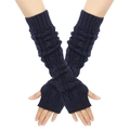 Navy blue cable knit long fingerless gloves in thick warm thermal arm sleeve style - One Size / Navy Blue