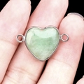 Light green semi-precious stone heart connector with silver border and dual loops - Green Aventurine Double Hole (Silver)