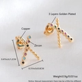 X-shape gold plated stud earrings with green zircon and detailed size measurements - Gold Plated Double X