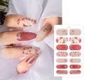Detail of pink floral nail wraps YS-002 with gold foil and dried flower accents - YS-002 (Pink Gold Foil Rhinestone)