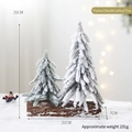 Frosted double mini Christmas tree with wooden base and snowy white flocking 25cm - Flocked Double Tree Ornament