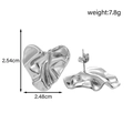 Silver wrinkled heart geometric earrings in stainless steel with measurement details - Irregular Heart Style (ER-1574) / Silver