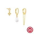 Elegante juego de pendientes de plata S925 bañados en oro con perlas y circonitas - Plata 925 / Dorado #1