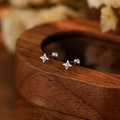 Minimalist S999 sterling silver four-point star stud earrings with tiny cubic zirconia - S999 Fine Silver / Screw Back Pin (E3769) / Silver