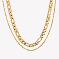 Collar de doble capa en acero inoxidable chapado en oro de 18K con cadena Figaro - Combinación De Doble Cadena Figaro / Dorado