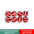 Christmas 8-piece set of 6cm red and white striped glitter plastic ornaments in clear box - 6cm Painted Decoration Balls Style A (8 Pcs)