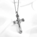 Polished silver stainless steel cross pendant necklace with textured rope details - With Chain / Silver
