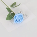 Single light blue artificial velvet rose with long green stem and leaves for decoration - Small Velvet Sky Blue