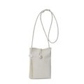 Elegante bolso bandolera blanco con botón de perla y colgante de borla de seda - Blanco