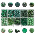 Detailed view of 10 compartments box with green cracked glass and crystal beads for DIY - 200Pcs/Box / Grass Green Series