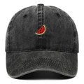 Washed grey cotton baseball cap with Palestine watermelon embroidery in retro style - One Size / Black