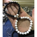 Couples magnetic bead bracelets set in matte black and white marble with silver clasp - White Turquoise with Matte B Style (进口白松/磨砂B)