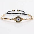 Adjustable evil eye charm bracelet with zircon inlays and colorful metal beads - Mixed Colored Bead Chain