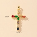 Detail view of a 3.6cm x 2.1cm gold-plated cross pendant with vibrant multi-colored gems - Style S-Multicolor Zirconia Cross (3.6cm)