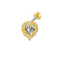 Dettaglio del piercing all'ombelico a cuore dorato con gemma e bordo di perle - Stile Cuore Avvolto Perla Gemma Chiara Oro (24032901-7)