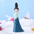 Elegant ancient style girl figurine in blue-green hanfu on a dreamy cloud background - 777-2 Large Green Blue Dress Hands Joined