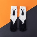 Fuzzy Halloween ghost socks in black and white plush fabric on a bicolor background - One Size / Black White Ghost Bear