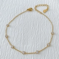 Gold stainless steel anklet with circular clear crystals and lobster clasp closure - Gold White Zirconia Style (A389)
