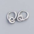 Minimalist silver S925 double-hoop earrings featuring a vintage textured metal design - 925 Silver / White Gold