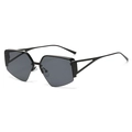 Fashionable oversized polygonal semi-rimless sunglasses with slim metal temples for women - Black/Grey