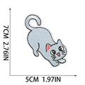 Detail van een lichtblauwe kattenborduurpatch met exacte afmetingen van 5x7cm - Lichtblauwe Kat (Nr.2)
