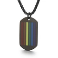 Matte black military tag necklace featuring vibrant six-color rainbow vertical stripes - Black Rainbow Stripe Dog Tag Style (KP100480)