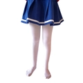 Kids royal blue pleated skirt with white stripes paired with white opaque tights - 6-8 Years / White