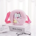 Pink plush unicorn crossbody bag with soft rainbow embroidery for little girls - Pink