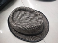British style fedora hat featuring classic black and white houndstooth pattern with black trim - L / Khaki Plaid