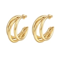 Triple layer C-shaped gold hoop earrings made of polished stainless steel for women - Triple Layer Hoop Hollow Style (MS-069)