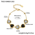 Goldenes Edelstahlarmband mit Glassteinen in Herzform und detaillierten Maßangaben - Schwarzes Strass-Armband (TXE510) / 17+5cm / Gold
