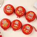 Red cartoon horse tinplate coin purses with zipper closure and hanging straps set - Round / Round New Year Year of the Horse