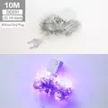 10M lila LED Lichterkette mit 100 LEDs, EU Stecker, 8 Modi, Modell DC031 ohne Endstecker - 10M-100 LEDs-Kein Endstecker / Blau (Transparenter Draht)