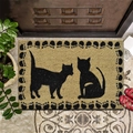 Detailed view of the vintage cat silhouette non-slip doormat placed at the home entrance. - Vintage Cat Style
