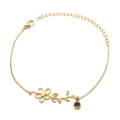 Gold stainless steel birth flower bracelet with black round pendant and hollow leaf design - May Birth Flower Bracelet