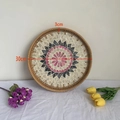 30cm round woven tray with pink shell flower pattern and rustic rattan edges - Heart Flower / Small 30*3cm