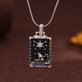 Vintage black tarot star card pendant necklace with colorful enamel and silver chain - Silver (X6042SY)