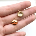 Golden Halloween pumpkin charm with orange enamel finish for DIY jewelry making - Orange Pumpkin