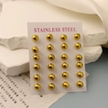Lot de 12 paires de puces d'oreilles sphériques dorées en acier inoxydable - Or (8mm)