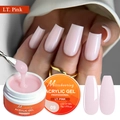 Misscheering 15g LT. Pink acrylic gel with brush applying paste to a natural nail - Light Pink(09)