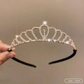 Elegant 12cm silver crown headband with sparkling rhinestones and heart motif - 31# Crown [Velvet Headband] (12cm)