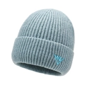 Light blue ribbed knit beanie with embroidered letter logo for winter warmth - One Size / Blue