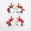Cute Christmas reindeer antler hair clips with bells and fur balls in red and brown - Red Berry Mushroom Fur Clips (4 Pcs)