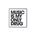 Square enamel brooch with Music Is My Only Drug slogan in black and white finish - Music Drug