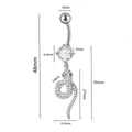 Silver snake belly button ring with green zircon eyes and precise dimension markings - #18 Snake Green Eyes