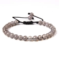 Handgefertigtes 6mm Natursteinperlen Yoga-Armband mit verstellbarem schwarzem Webseil - Grauer Achat