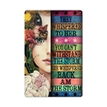 Vintage metal garden sign with feminine art and inspiring storm quote on wood background - 11740(35)