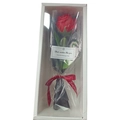 Single red soap rose in a premium white window gift box with elegant ribbon decoration - Red Rose Bouquet + Box Foreign Version