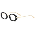 Y2K vintage oval black sunglasses with minimalist golden metal temples and clear lenses - Black Frame Clear Lens