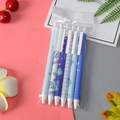 Set of 6 blue and white retractable gel pens with cute patterns in a clear pouch - Ocean Animals